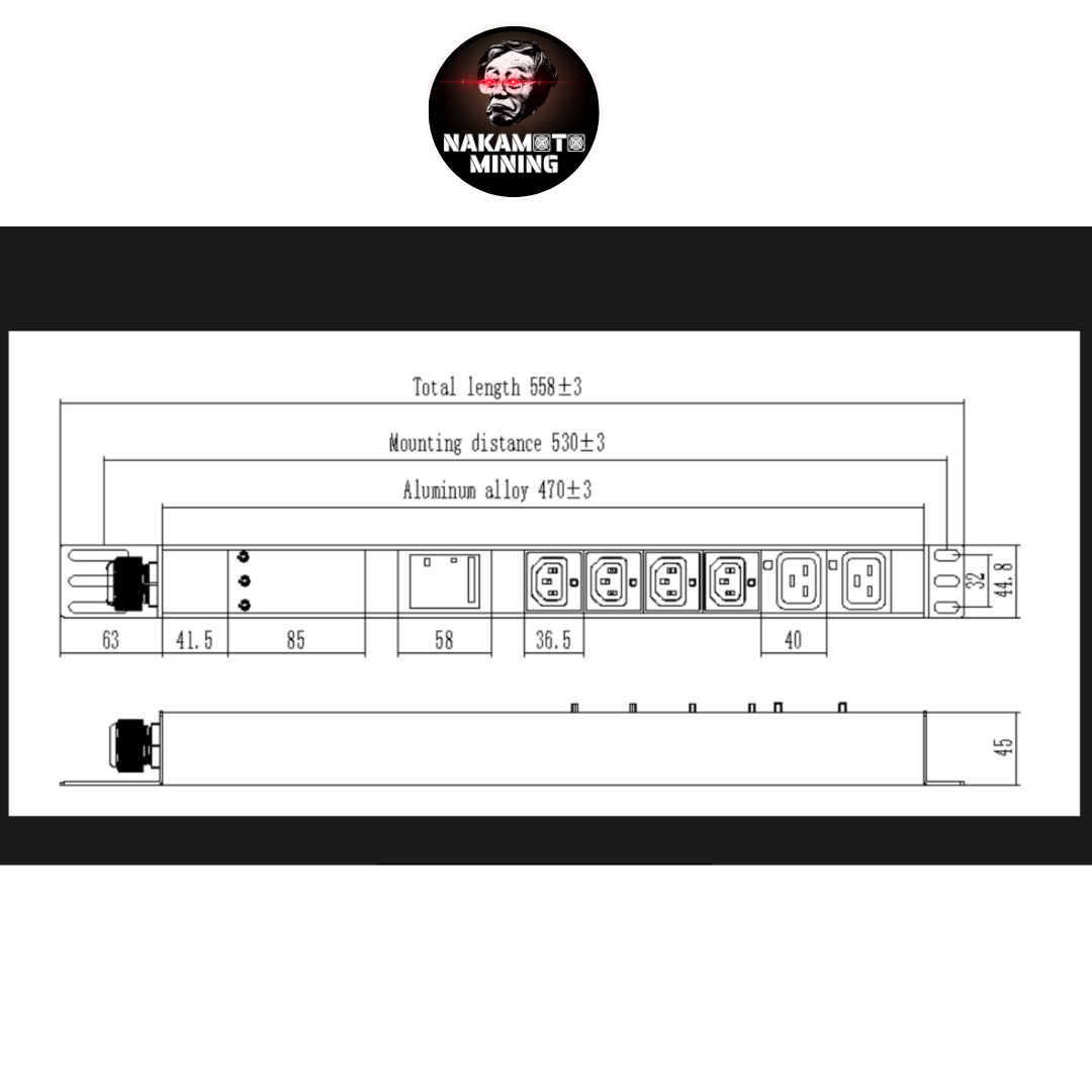 Nakamoto Mining NMPDU01 Metered Crypto PDU, 32A, 1U, 240V, 8,000W, L6-30 Plug