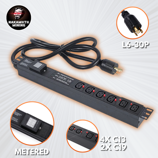 Nakamoto Mining NMPDU01 Metered Crypto PDU, 32A, 1U, 240V, 8,000W, L6-30 Plug