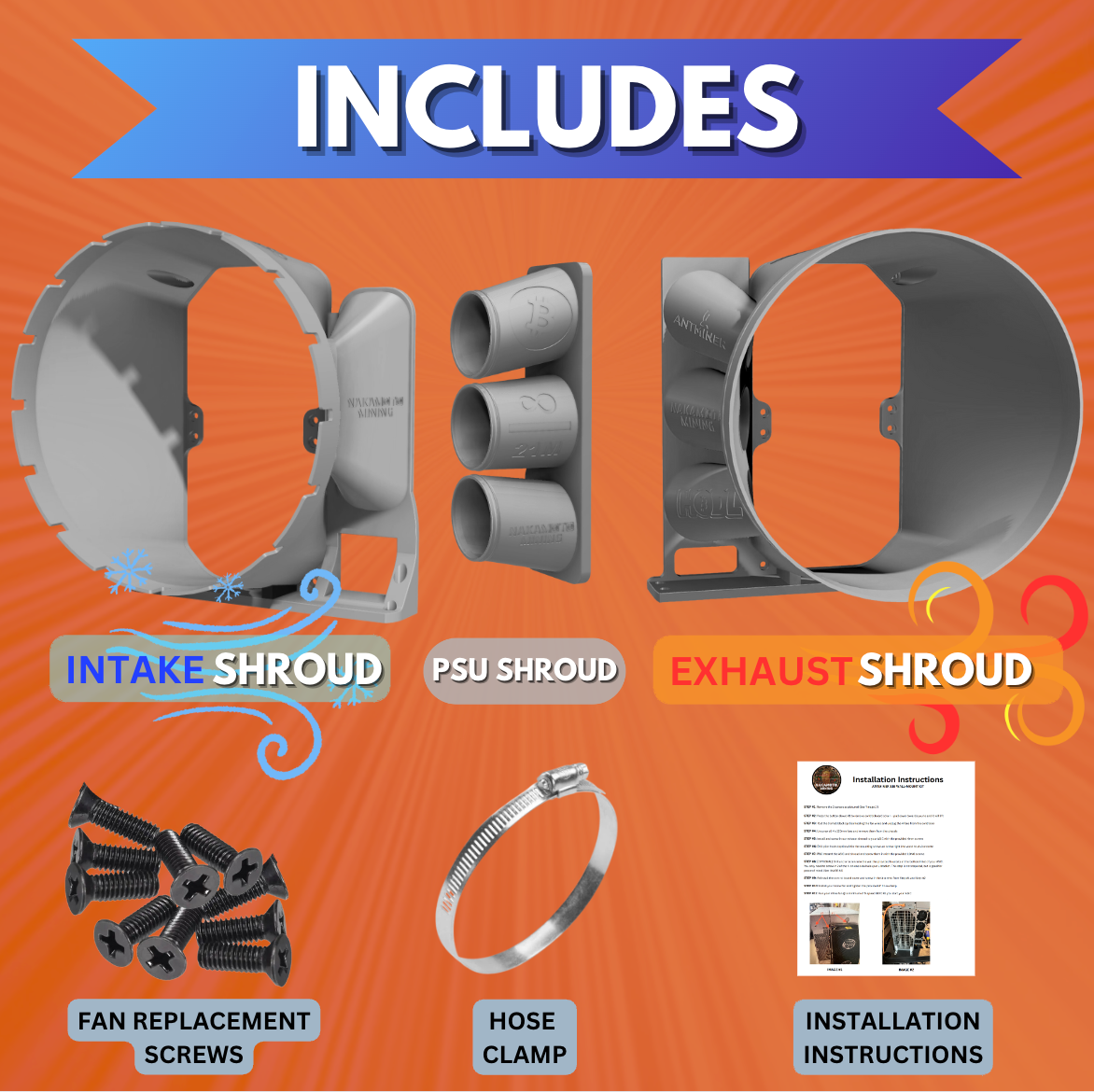 Antminer 10 Inch Overclock Kit (Intake + Exhaust Shrouds) for S21 S19 v2